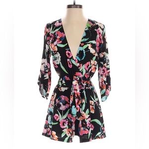 Yumi Kim Black Floral Long Sleeve Shorts Romper